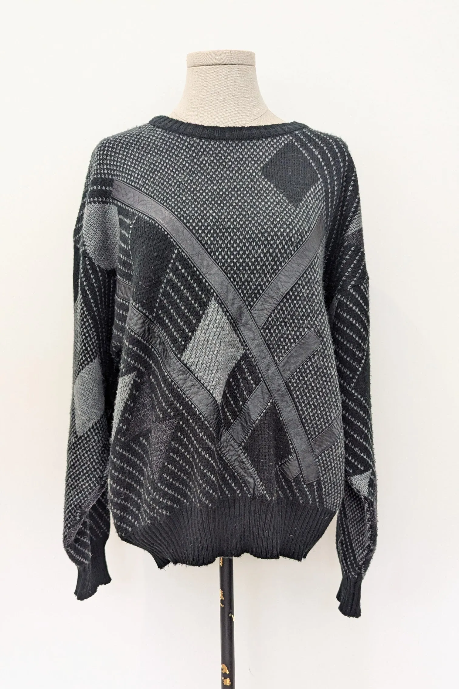 80s Leather Trim Slouchy Jumper