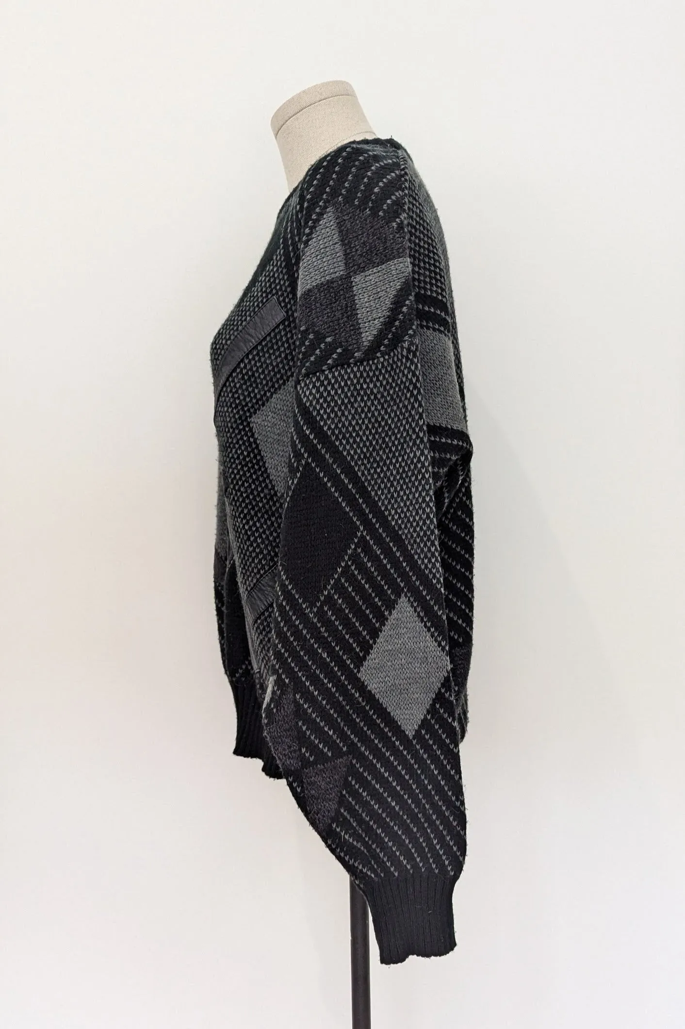 80s Leather Trim Slouchy Jumper