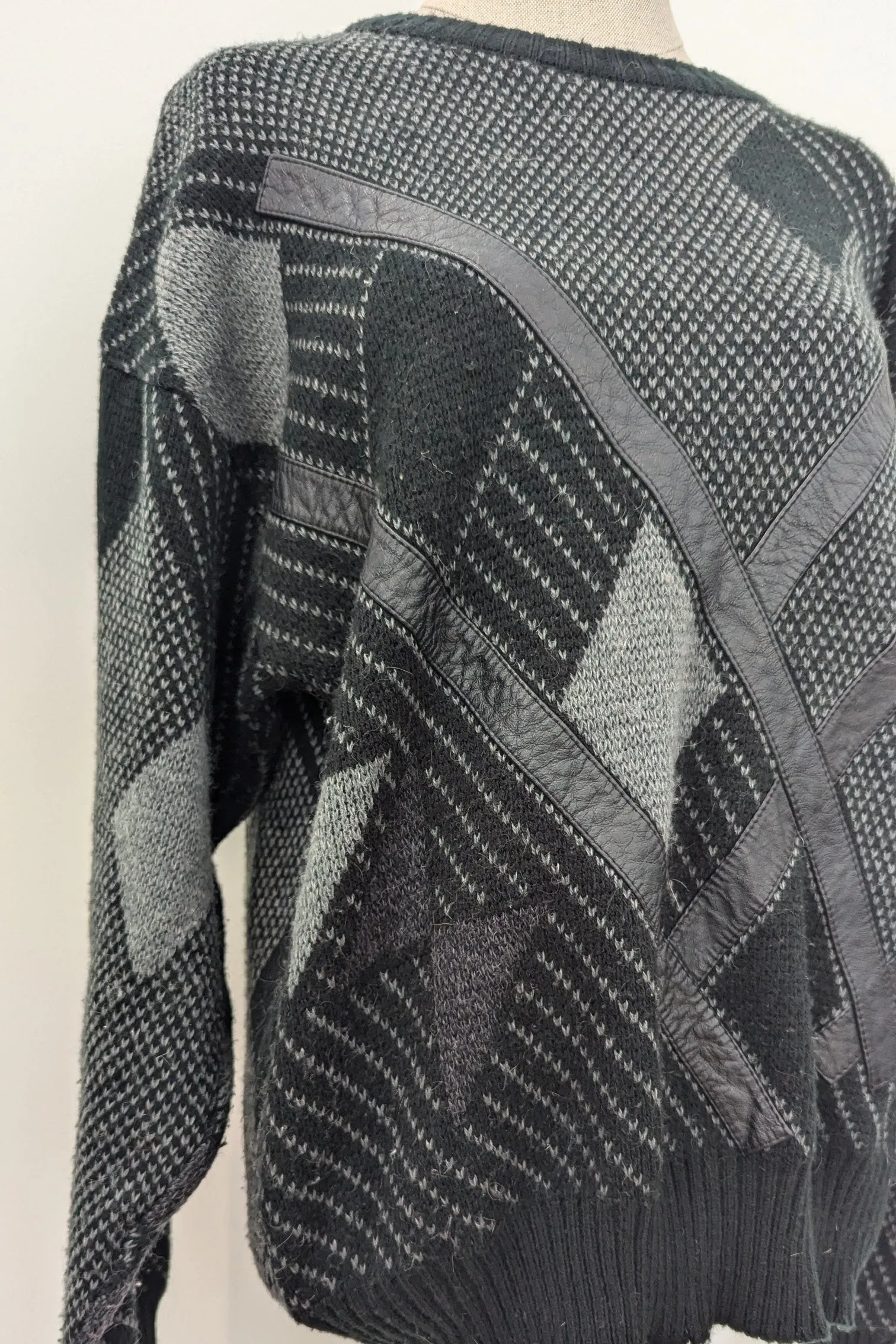 80s Leather Trim Slouchy Jumper