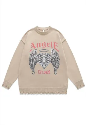 Angel wings sweater bones knit distressed scary jumper beige