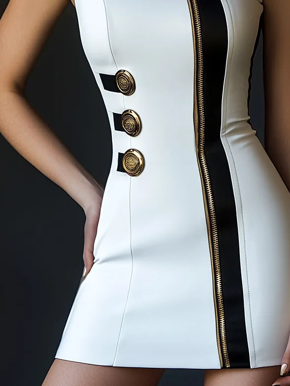 Chic Round Neck Zipper-up Sleeveless Bodycon Dress