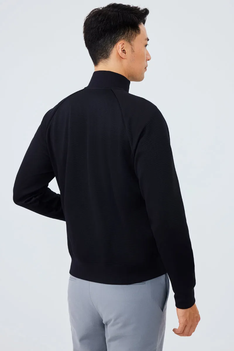 CottonSTRETCH Stand Collar Knit Jacket | Black BKFD01