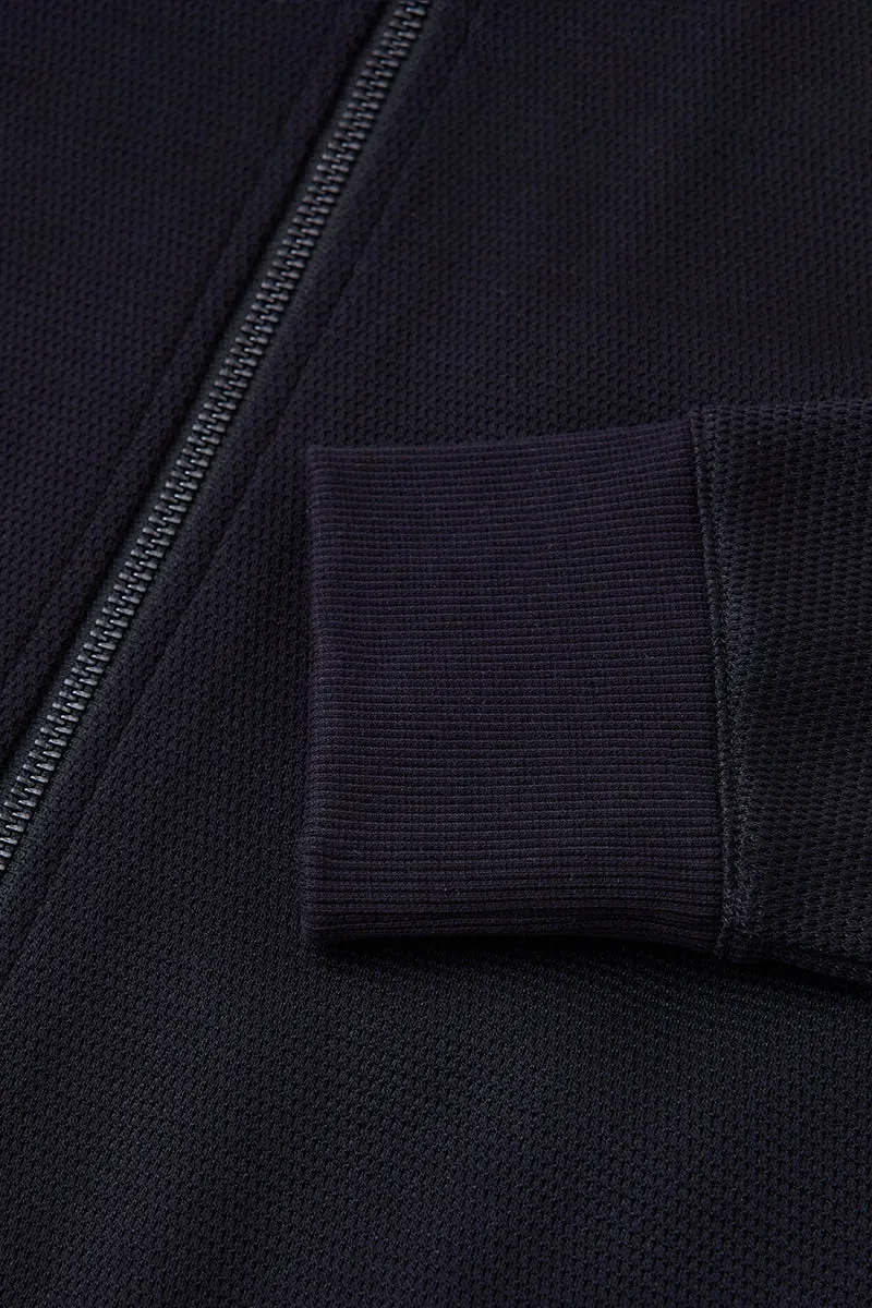 CottonSTRETCH Stand Collar Knit Jacket | Black BKFD01