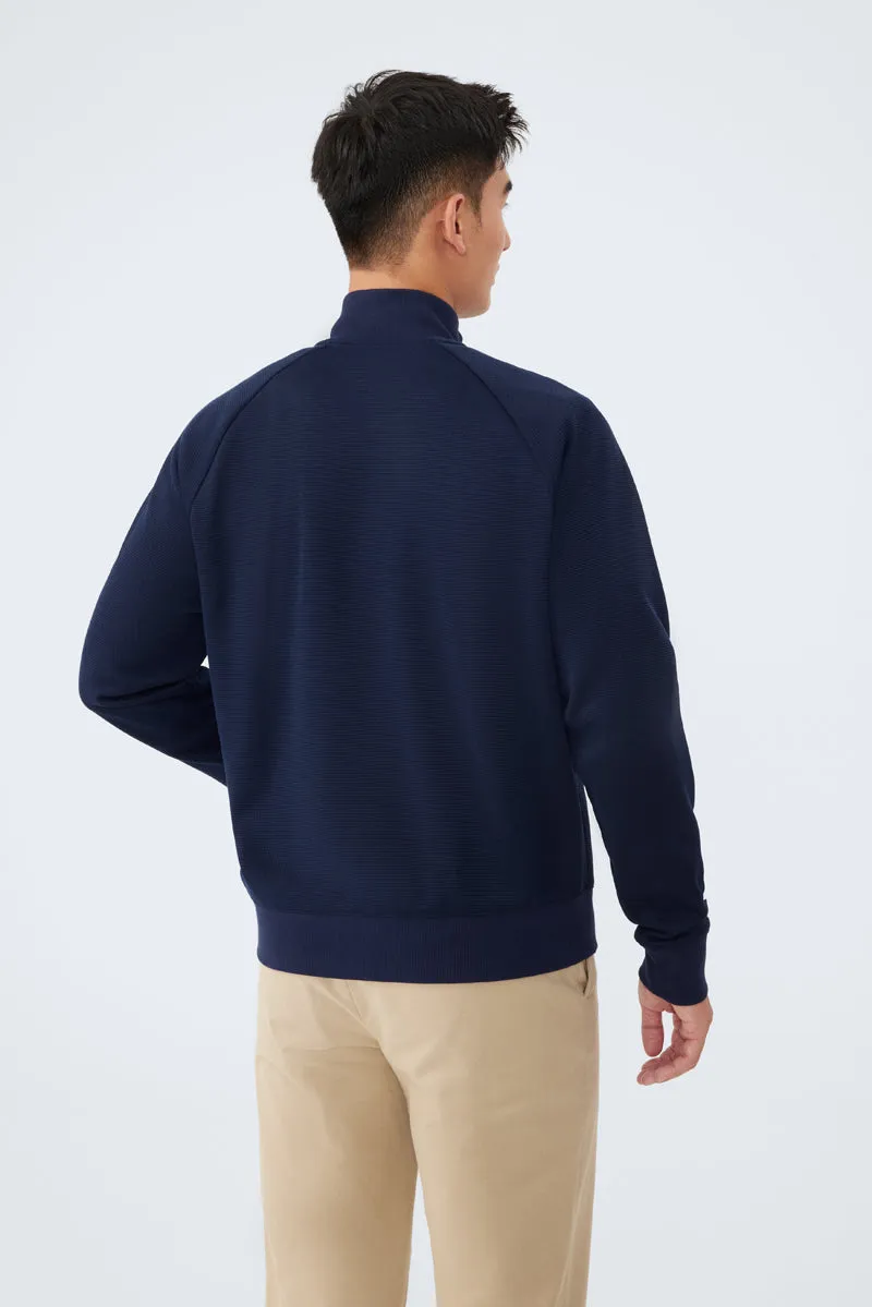 CottonSTRETCH Stand Collar Knit Jacket | Navy NNY096