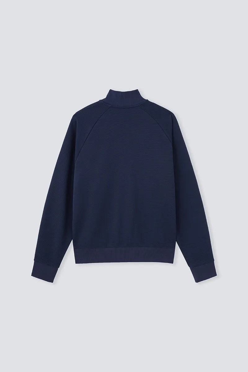 CottonSTRETCH Stand Collar Knit Jacket | Navy NNY096