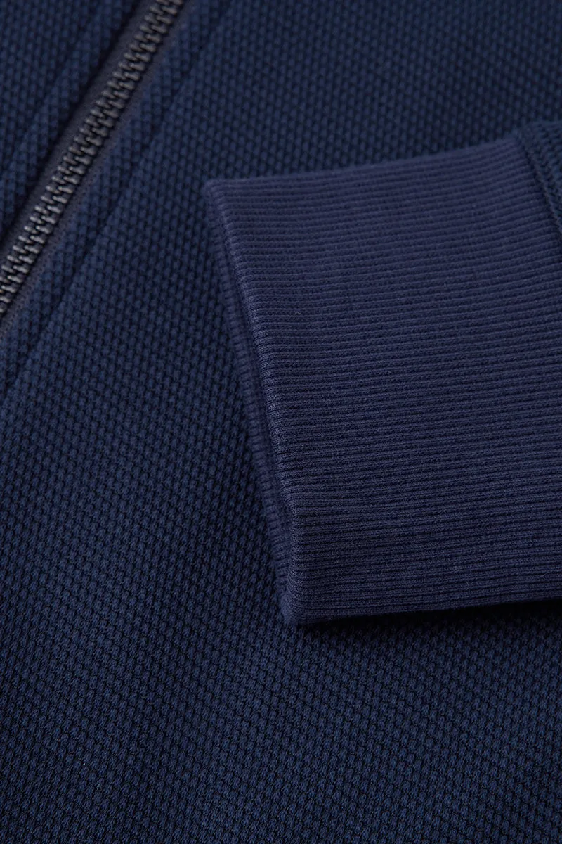 CottonSTRETCH Stand Collar Knit Jacket | Navy NNY096