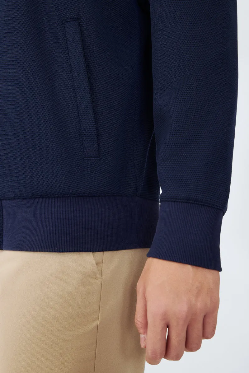 CottonSTRETCH Stand Collar Knit Jacket | Navy NNY096