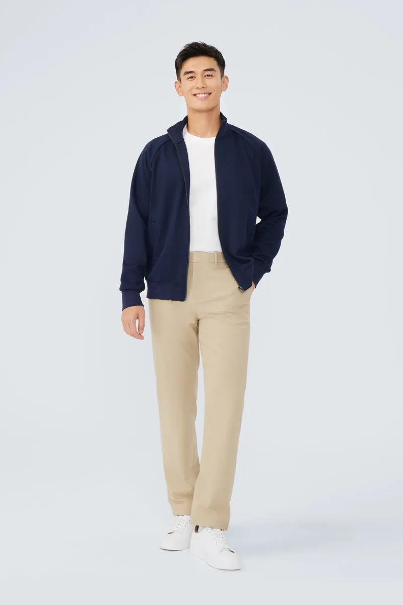 CottonSTRETCH Stand Collar Knit Jacket | Navy NNY096
