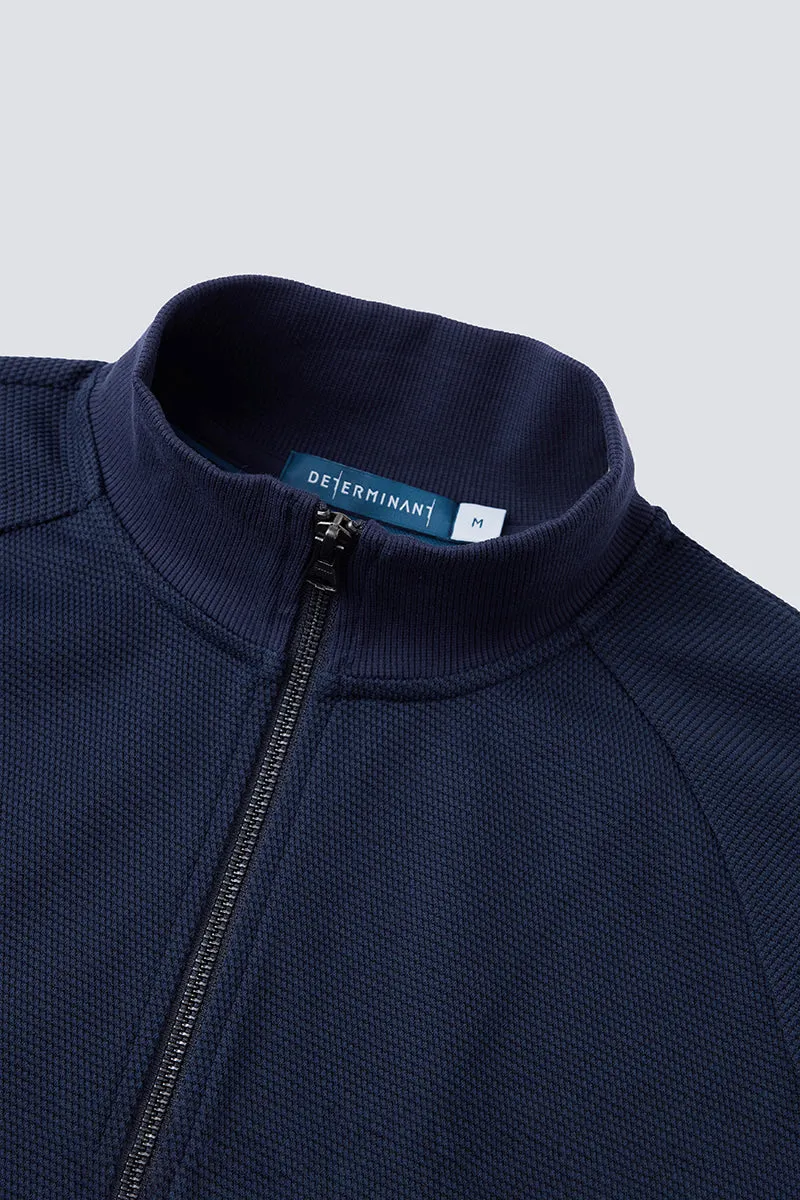CottonSTRETCH Stand Collar Knit Jacket | Navy NNY096