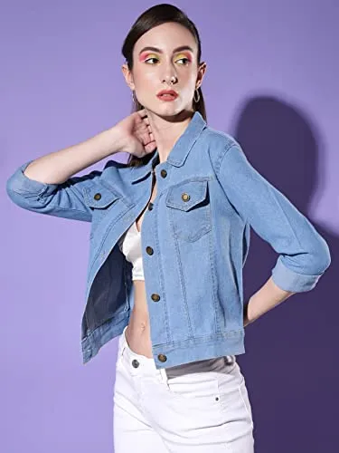 DIMPY GARMENTS Solid Women Regular Denim Jacket (XX-Large, Blue)