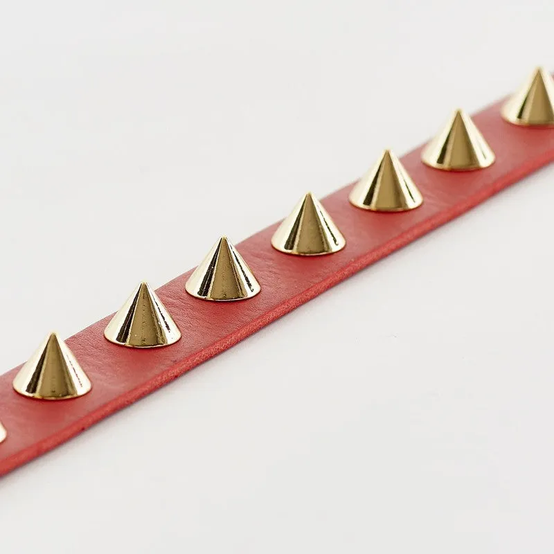 Golden Spike Red Collar – Bold, Durable, Luxurious