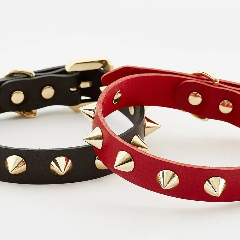 Golden Spike Red Collar – Bold, Durable, Luxurious
