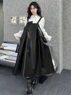 HEYFANCYSTYLE Black Oversized Faux Leather Dress