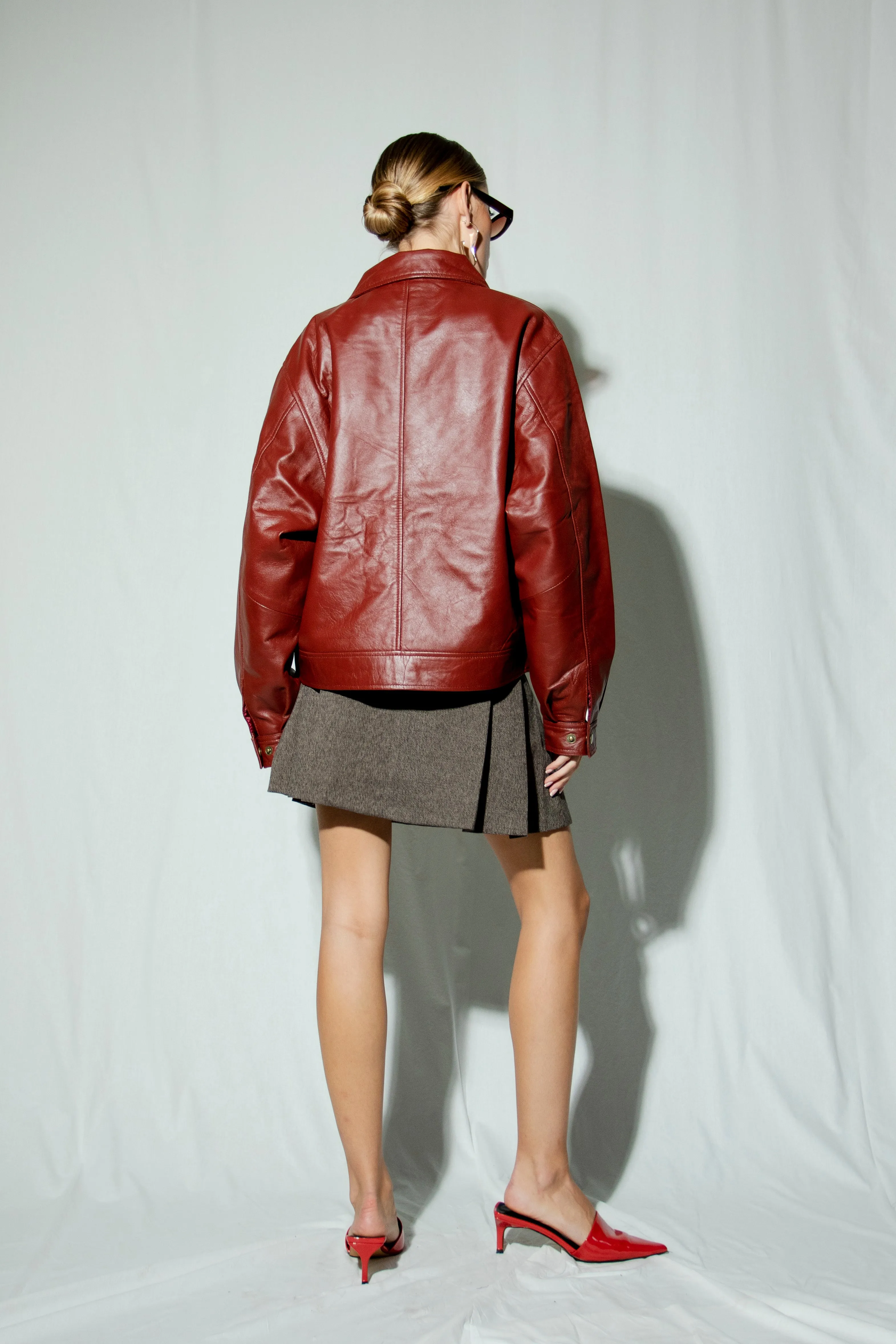 Kaia Oversized Boxy Leather Jacket