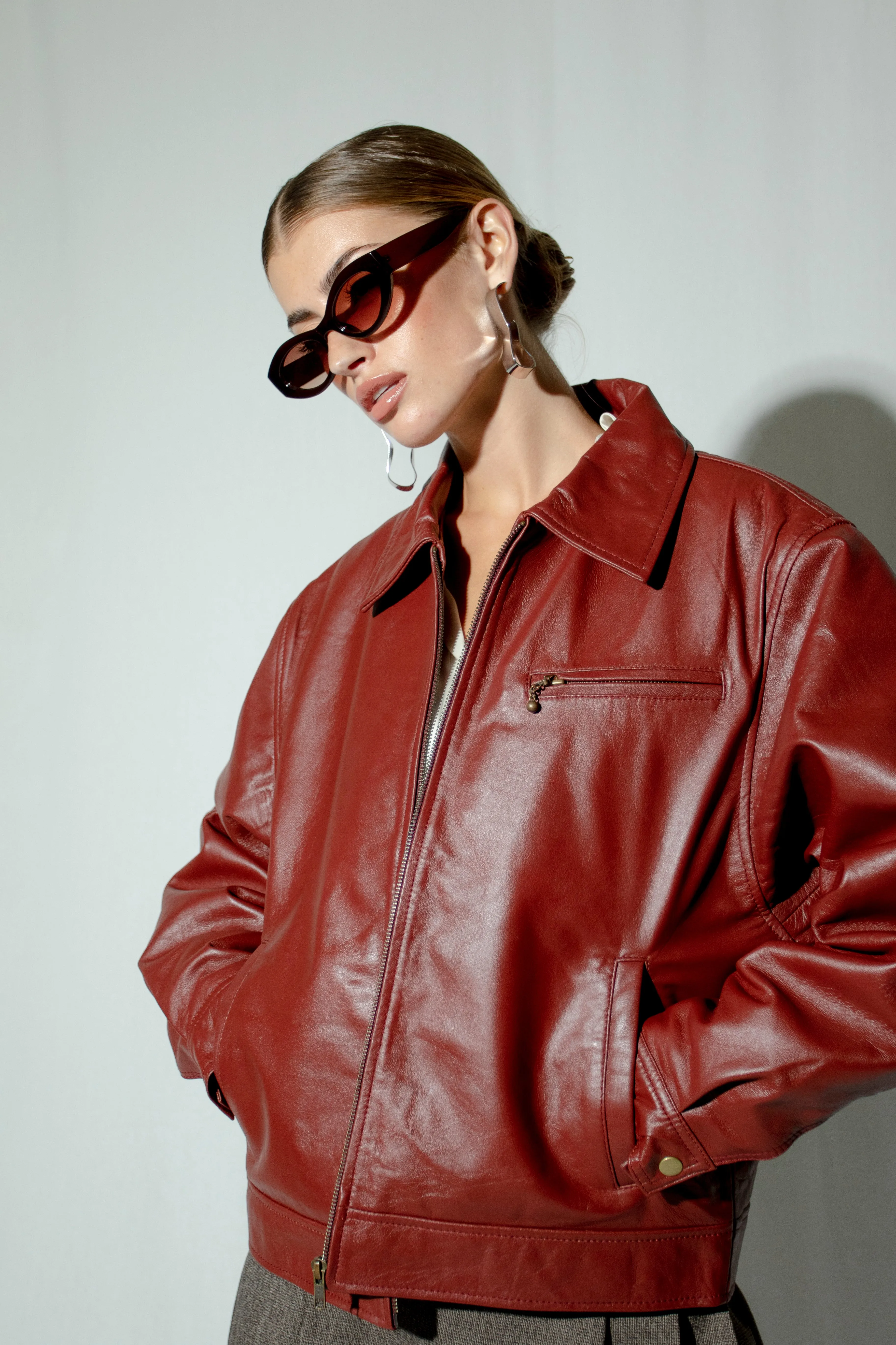Kaia Oversized Boxy Leather Jacket