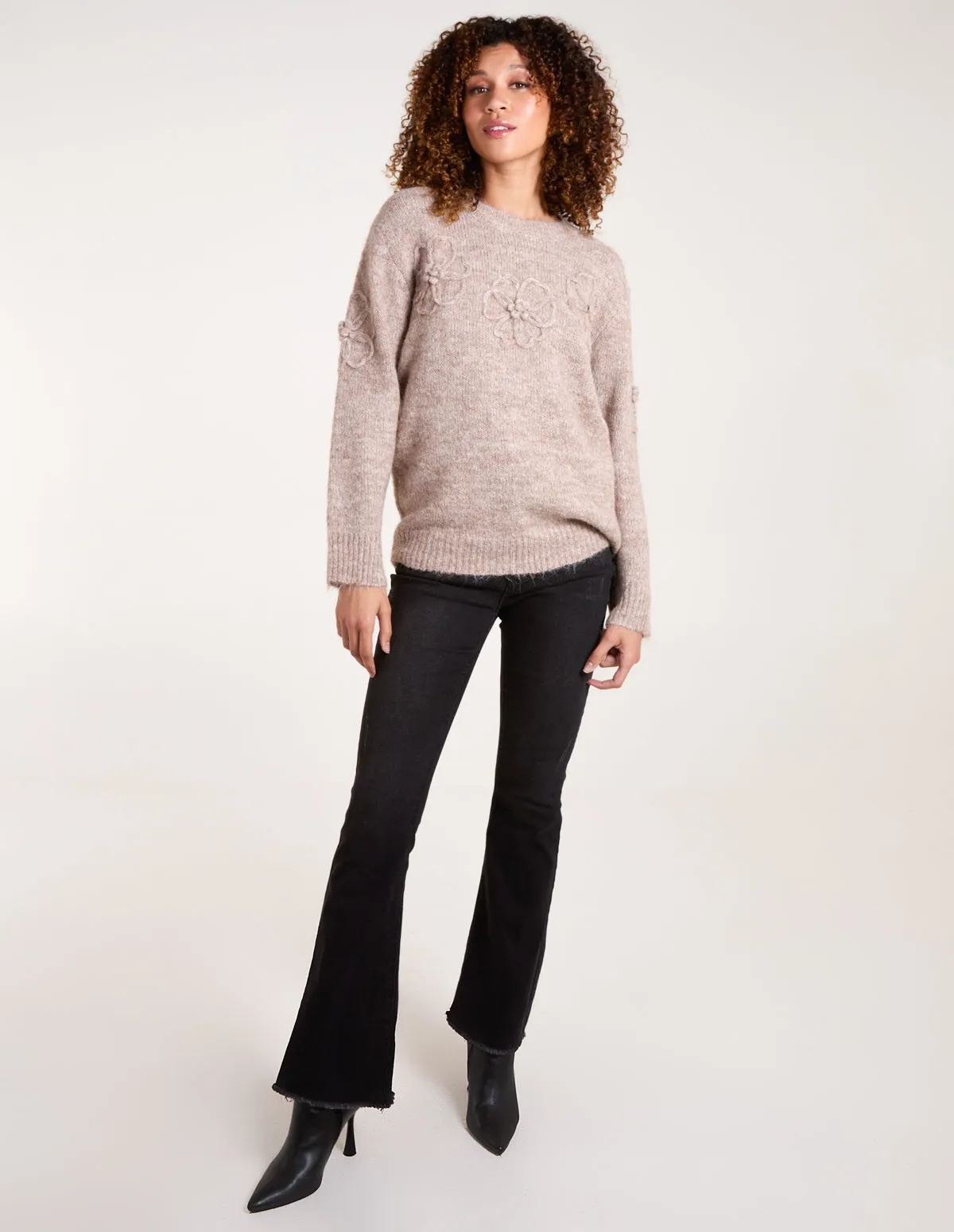 Knit Flower Embroidery Jumper