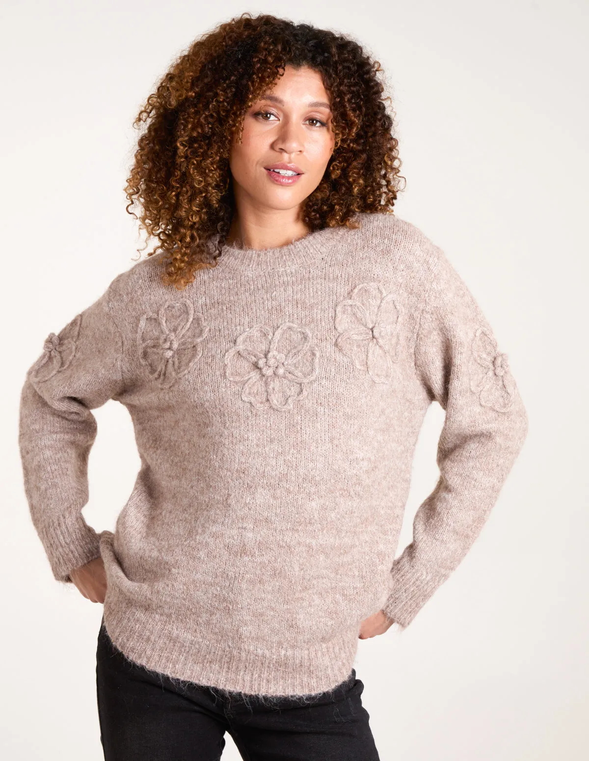 Knit Flower Embroidery Jumper
