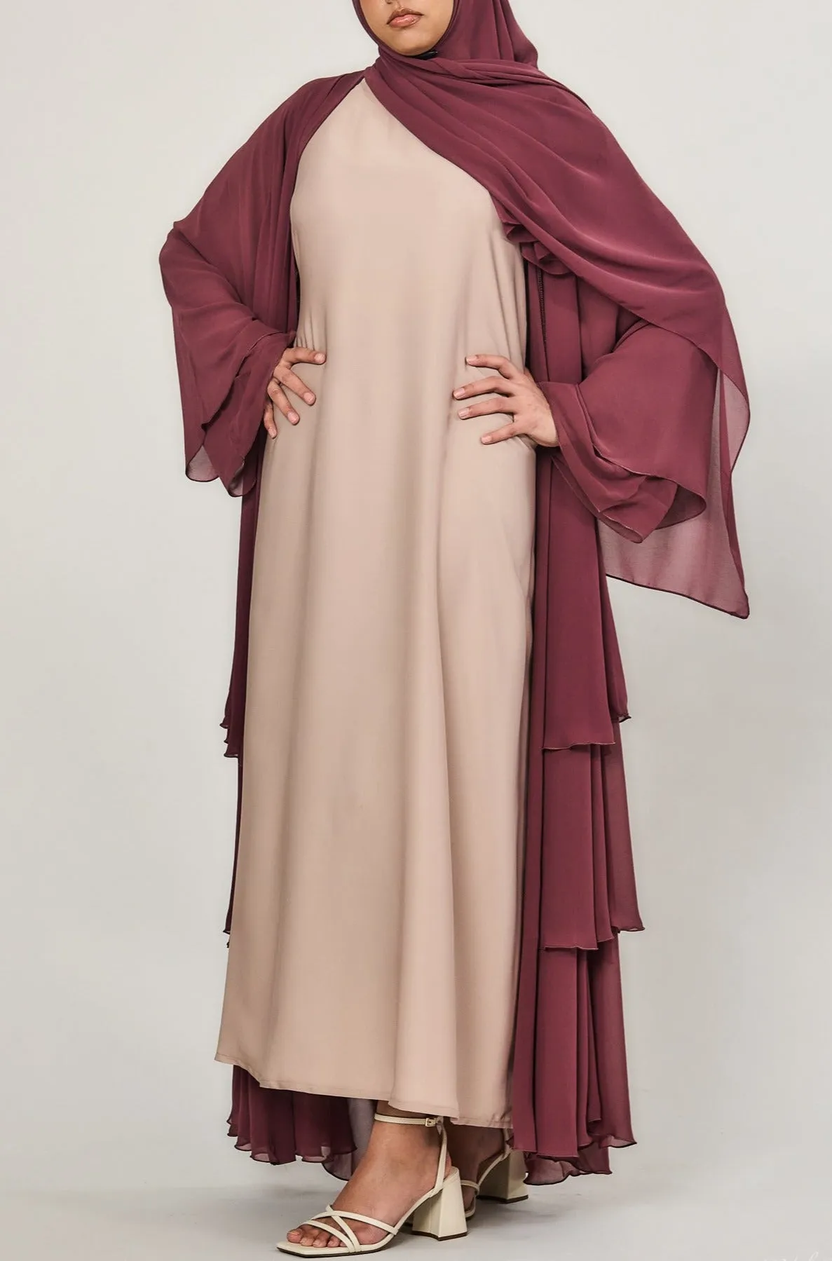 Latte Short-Sleeved Abaya Slip Dress