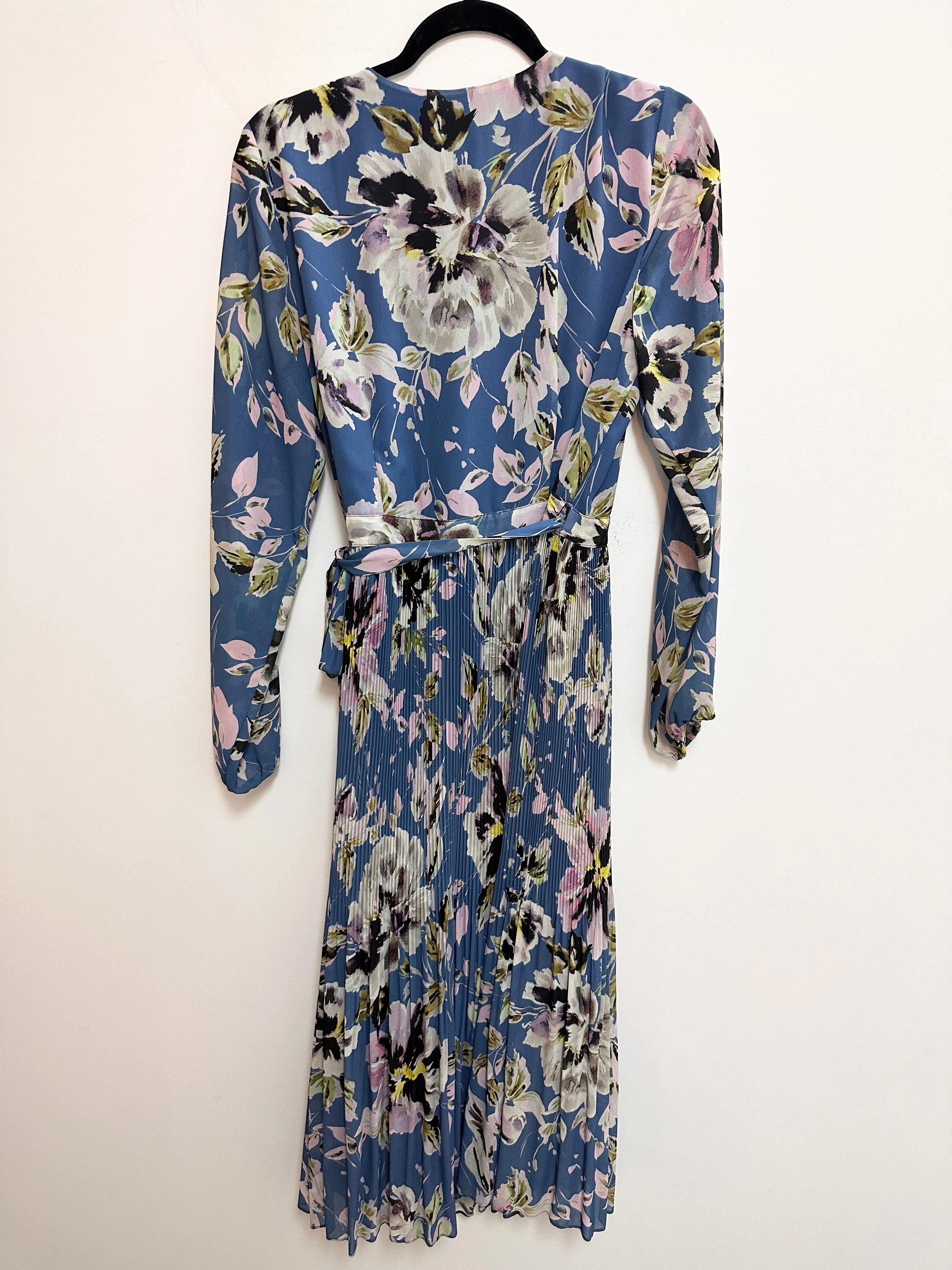 Pleated Floral Wrap Midi Dress