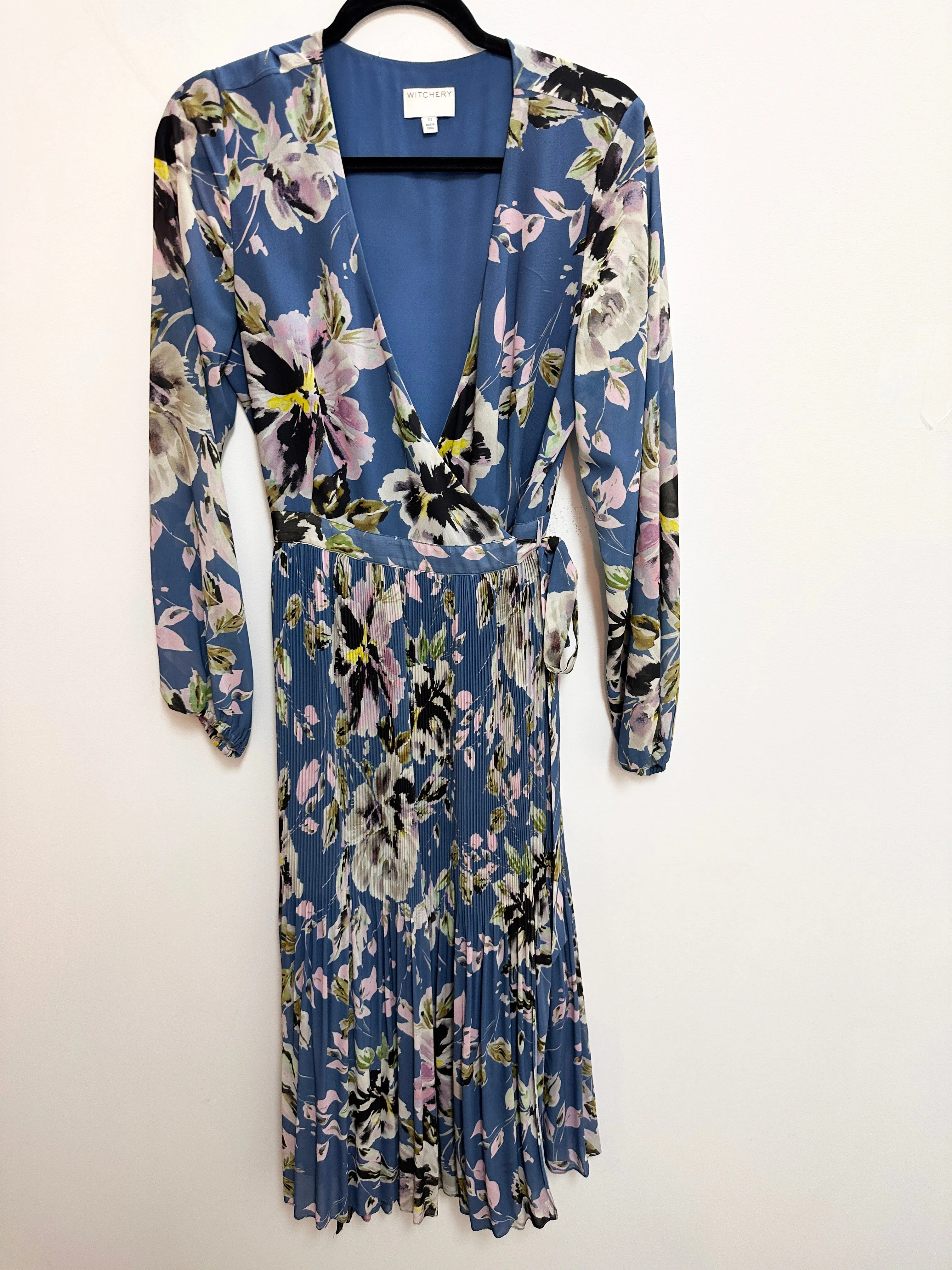 Pleated Floral Wrap Midi Dress