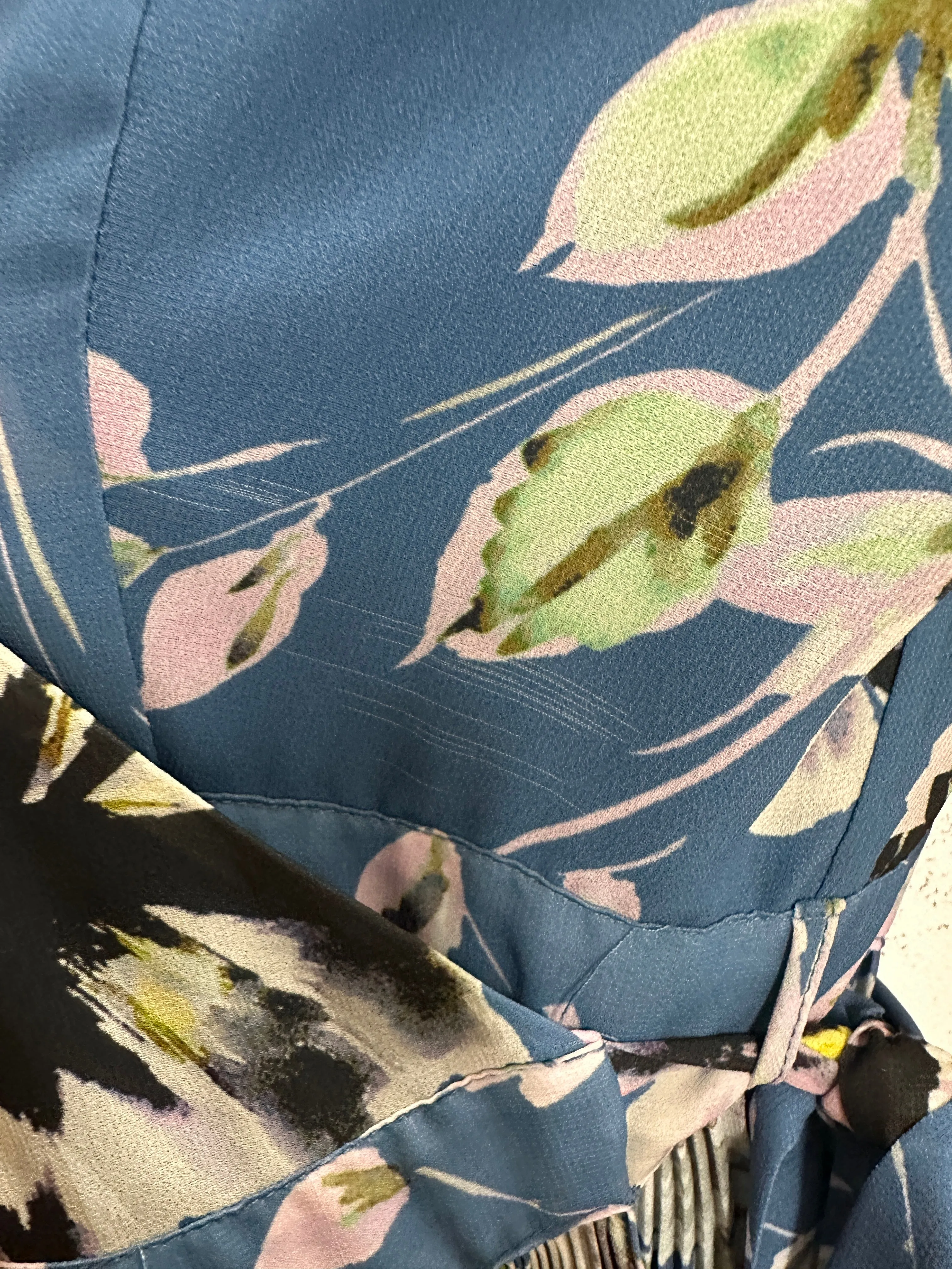 Pleated Floral Wrap Midi Dress