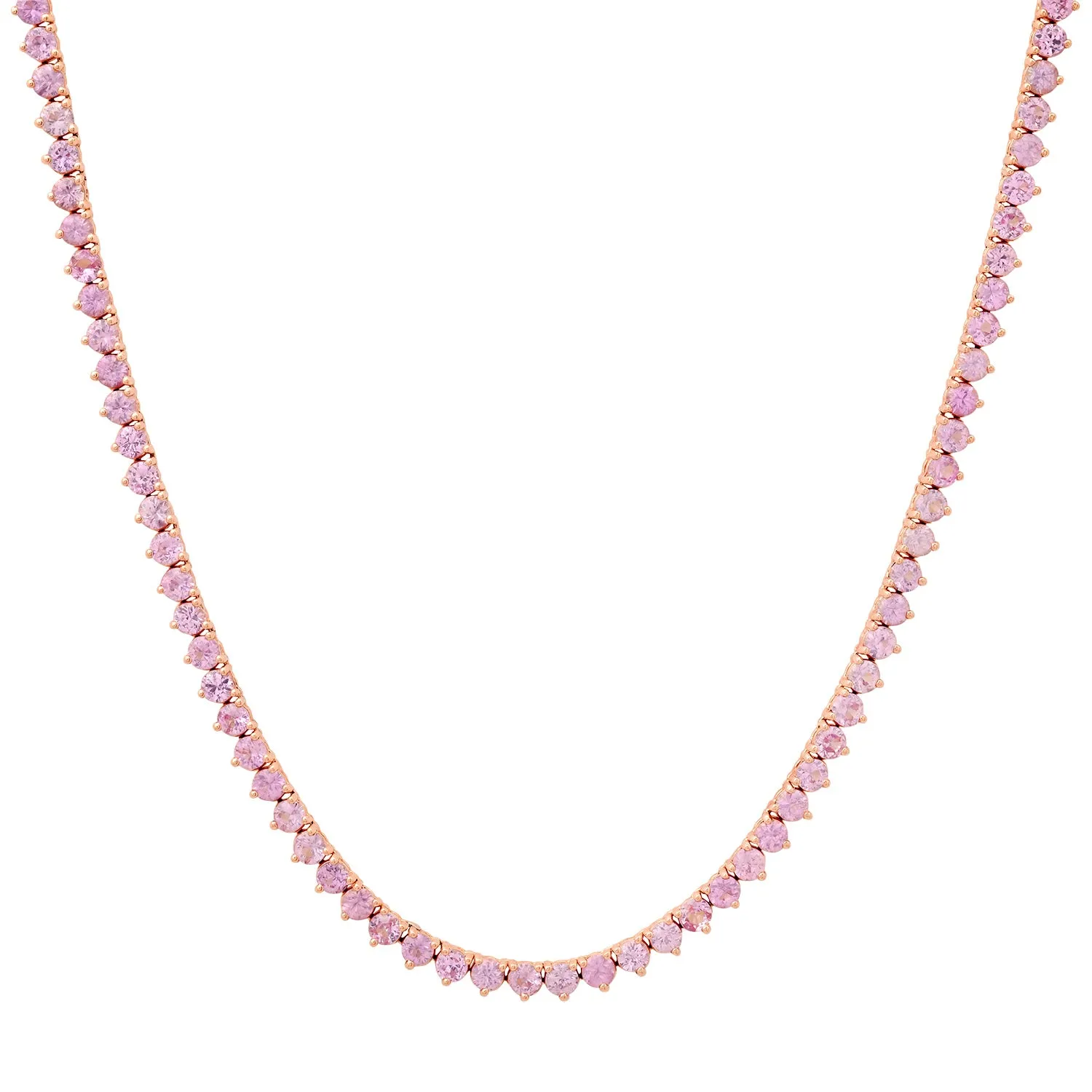 Pretty Three Prong Pink Sapphire Tennis Necklace