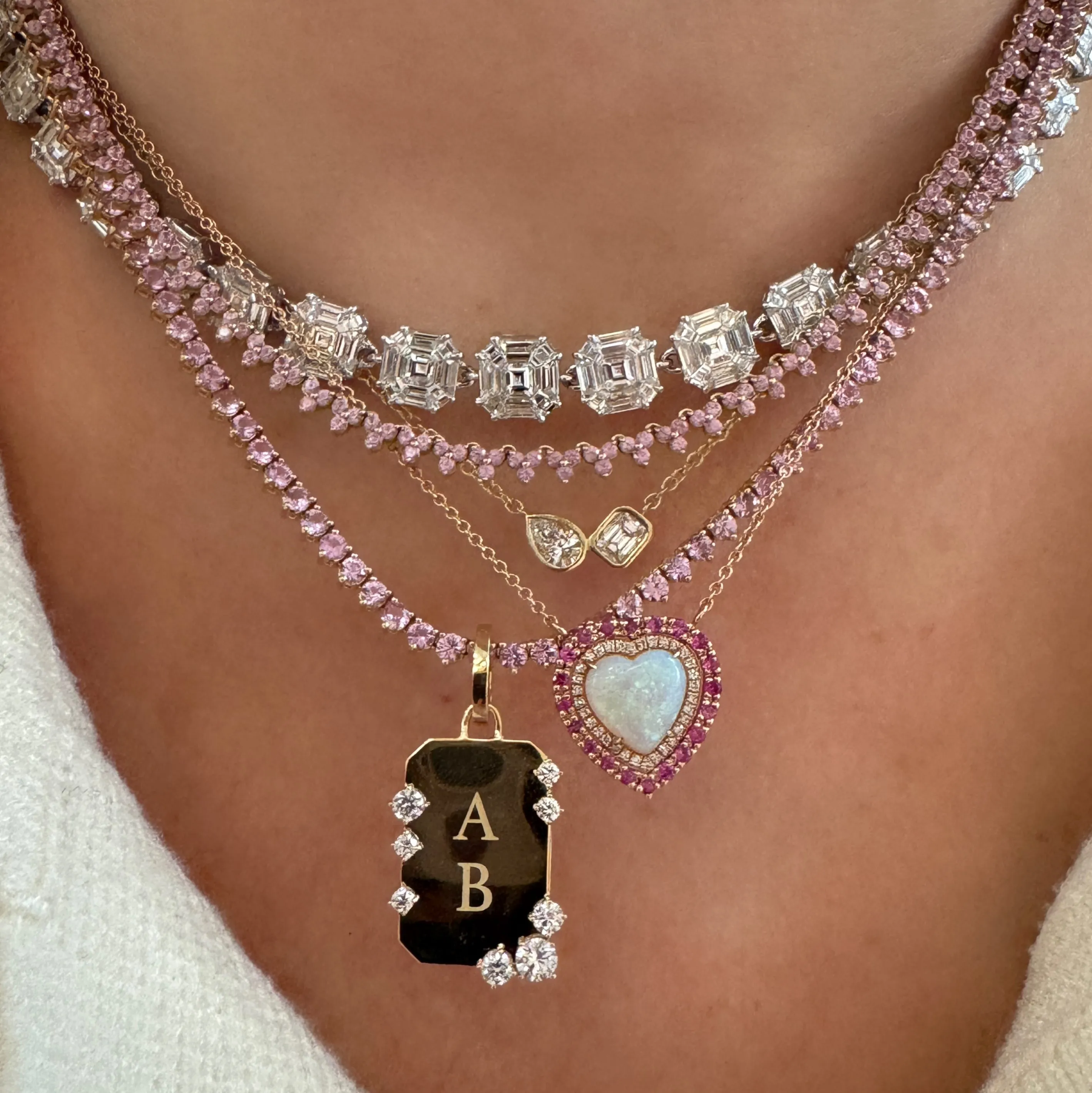 Pretty Three Prong Pink Sapphire Tennis Necklace
