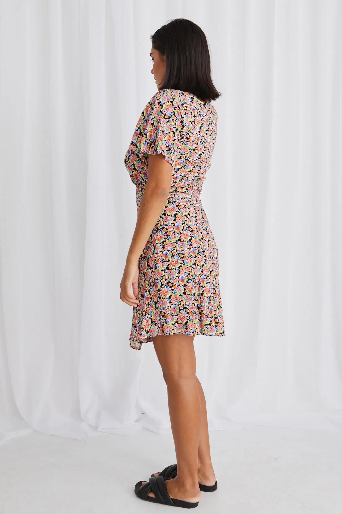 Royals Black Garden SS Wrap Mini Dress