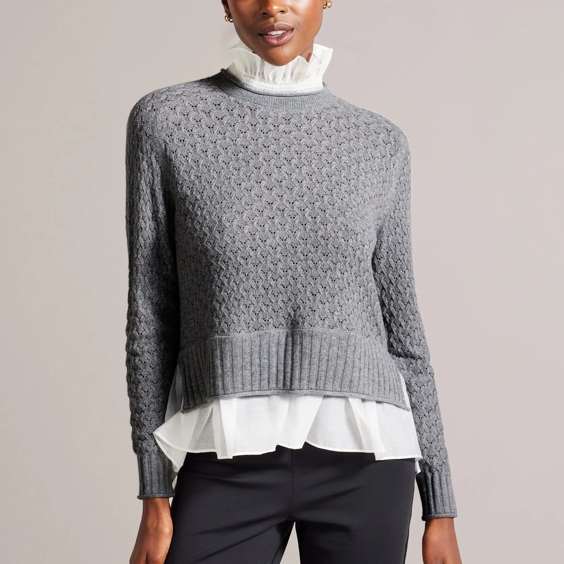 Ted Baker Holina Knit Sweater With Mock Shirt in Grey