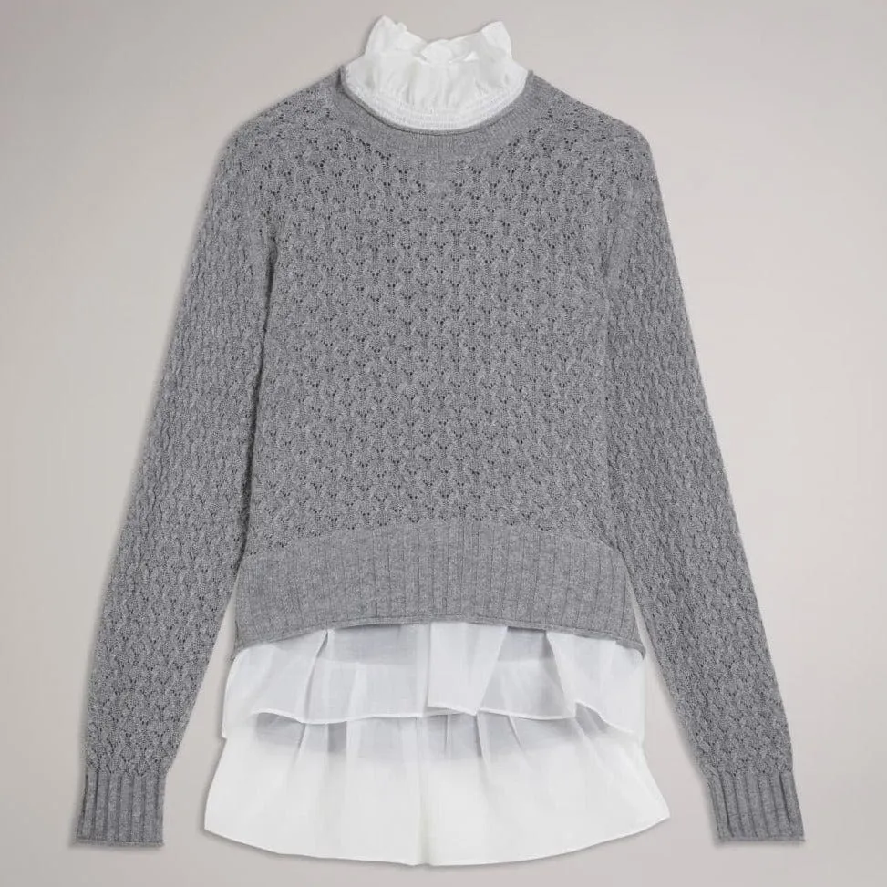Ted Baker Holina Knit Sweater With Mock Shirt in Grey