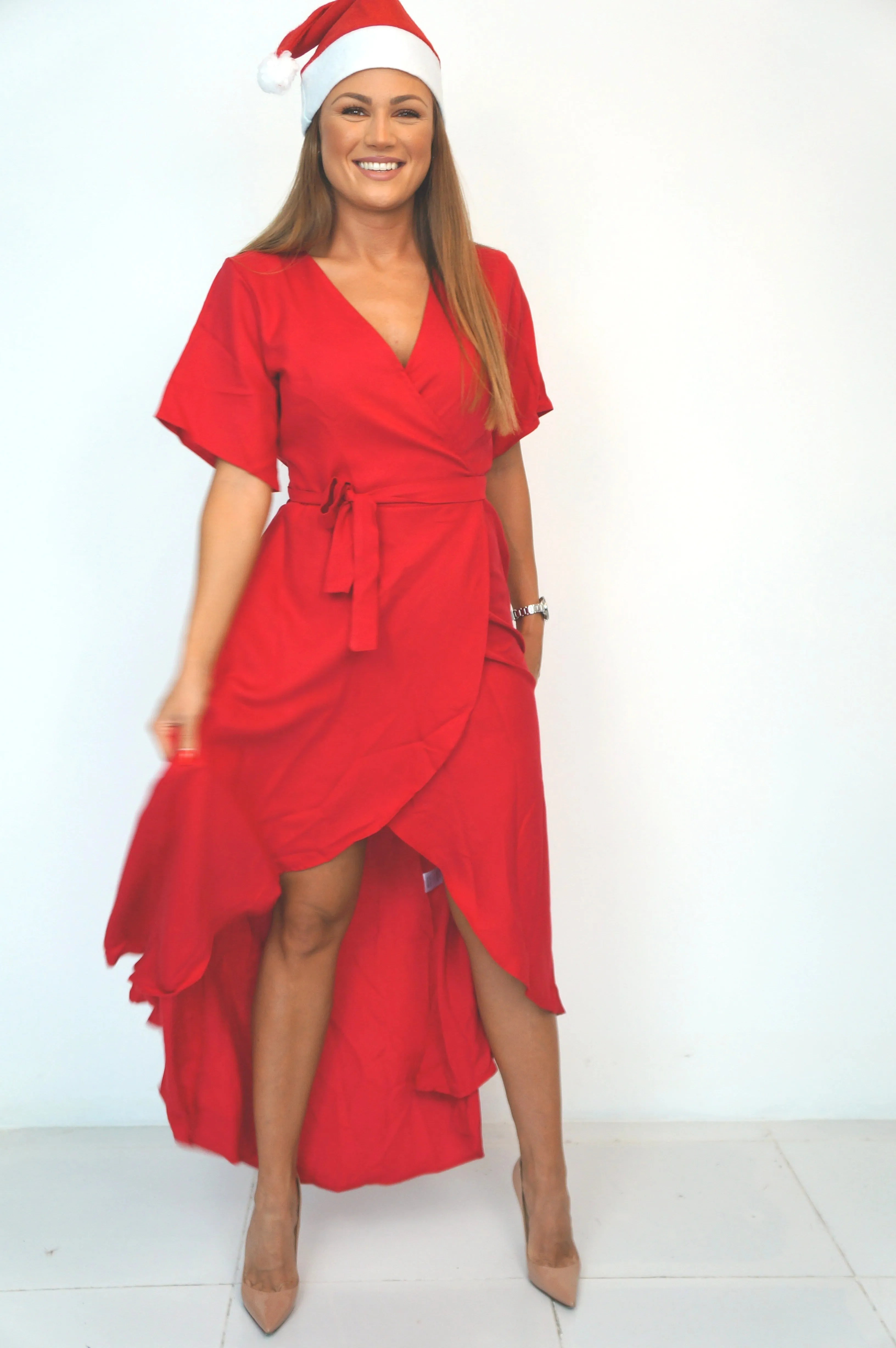 The Maxi Wrap Dress - Christmas Mac Red