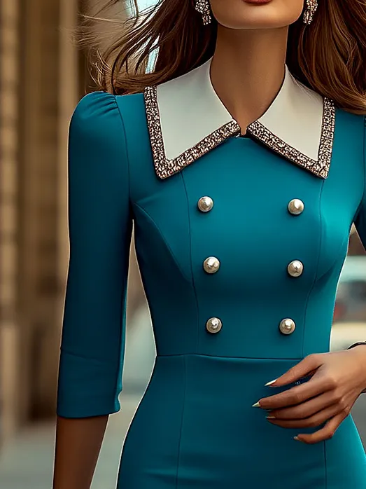 Vintage Constract Trim Pearl Button Bodycon