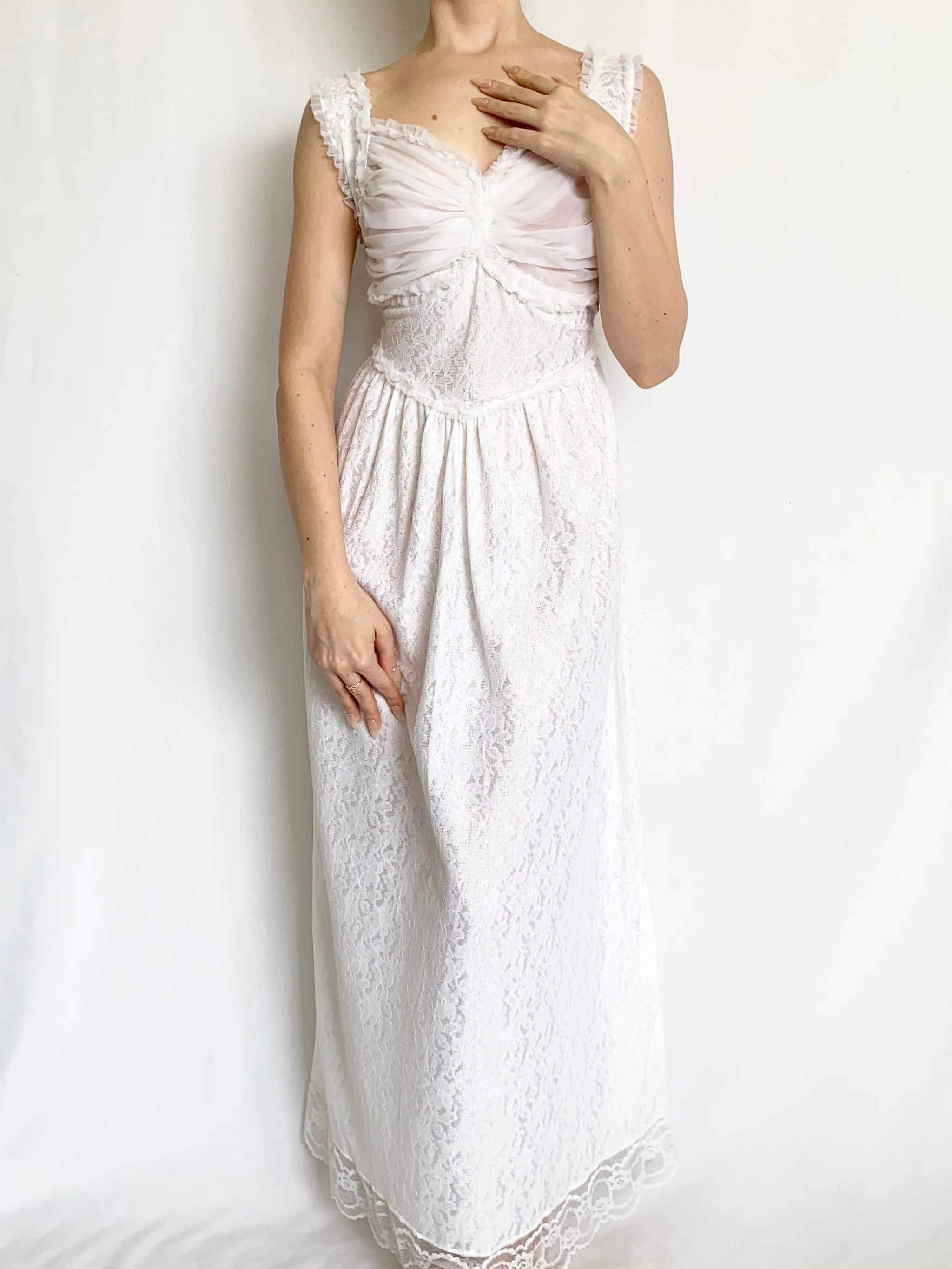 Vintage White Lace 1950s Slip Dress (XS/S)