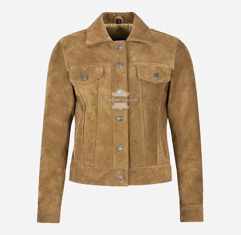 Women TRUCKER Suede Jacket Western Shirt Style Jacket