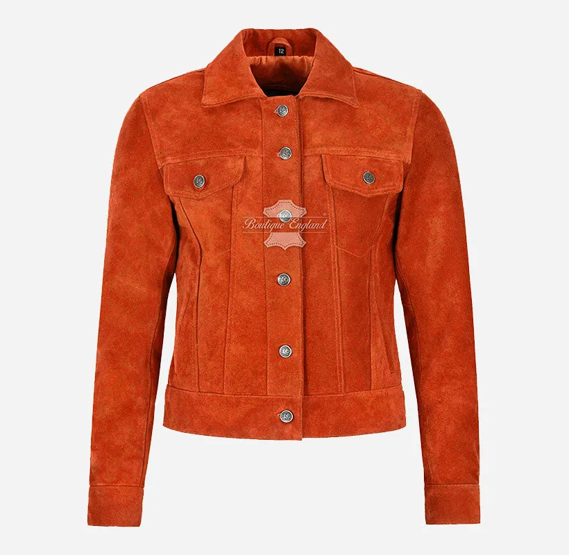 Women TRUCKER Suede Jacket Western Shirt Style Jacket