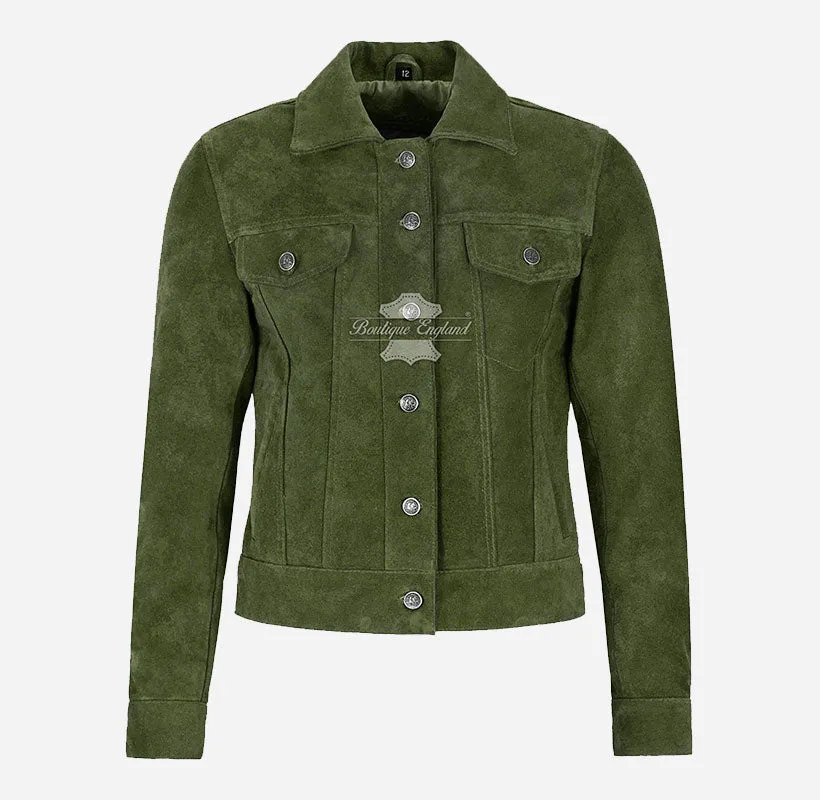 Women TRUCKER Suede Jacket Western Shirt Style Jacket