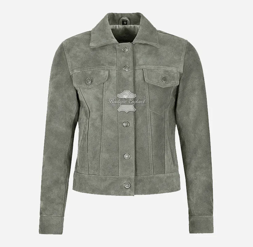 Women TRUCKER Suede Jacket Western Shirt Style Jacket