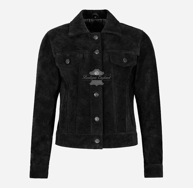 Women TRUCKER Suede Jacket Western Shirt Style Jacket