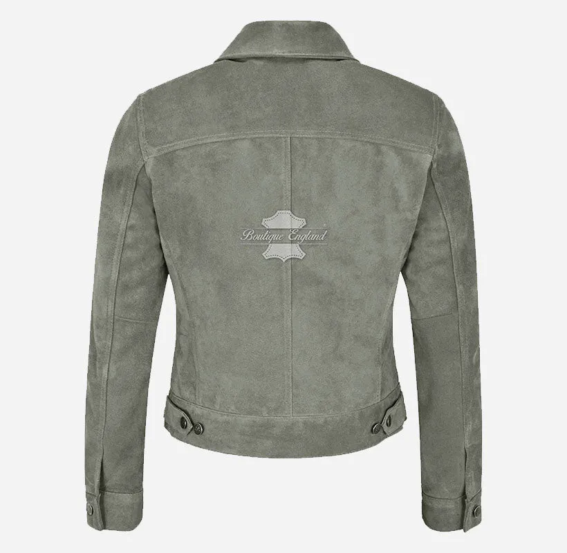 Women TRUCKER Suede Jacket Western Shirt Style Jacket