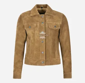 Women TRUCKER Suede Jacket Western Shirt Style Jacket
