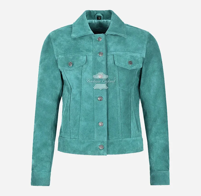 Women TRUCKER Suede Jacket Western Shirt Style Jacket